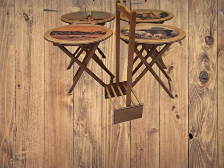 Çanta 18207 Oval Resimli Klasik MODEL Kayın Torna Ayak Parlk ceviz Nature El yapı