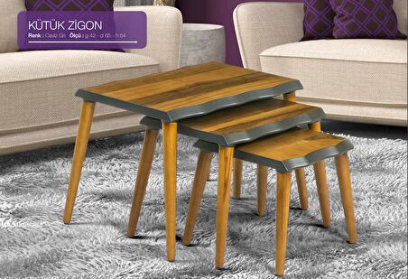Zigon OSM18241 Kütük Desen Sehpa Ceviz gri Ahşap Kayın torna Retro ayak El Yapım 