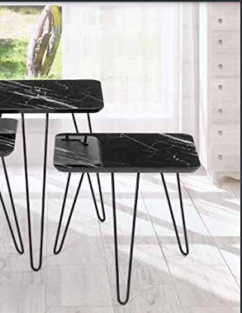 Zigon OSM 18275 KARE Model sehpa Metal V Ayak Parlak ahşap mermer tabla El Yapım 