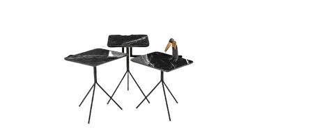 Zigon OSM 18276 KARE Model sehpa Metal V Ayak Parlak Siyah mermer tabla El Yapım