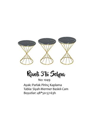 Brc18512 RİVOLİ Zigon Model Metal Gold Renk Siyah mermer temper Tabla Cam El Yapı