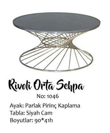 Bengi Brc RiVOLİ Orta Sehpa MODEL1046 Siyah Düz Cam Metal Transmisyon Gümüş renk Kaplama Ayak El Yapım