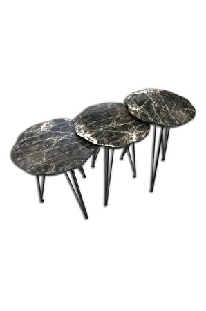 Zigon OSM 18530 Papatya Model Sehpa Ahşap Siyah Desan Metal Çelik V ayak El Yapım