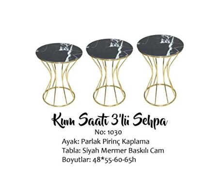 Bengi Brc KUM SAATİ Zigon Siyah Mermer Desen Metal transmisyon Çelik Gold Kaplama renk El Yapımı
