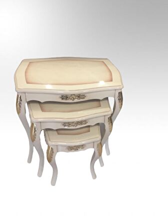 Zigon Sehpa 18567 VİNTAGE Model Parlak Krem Kayın Klasik Aslan Oyma Ayak El Yapım