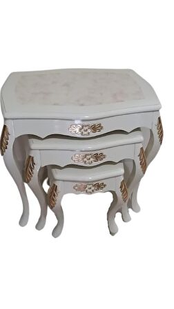 Zigon Sehpa 18568 VİNTAGE Klasik Model Kayın Aslan Oyma Ayak Parlak Beyaz El yapı