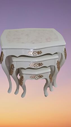 Zigon Sehpa 18568 VİNTAGE Klasik Model Kayın Aslan Oyma Ayak Parlak Beyaz El yapı