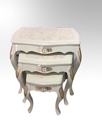 Zigon Sehpa 18569 VİNTAGE Klasik Model Kayın Aslan Oyma Ayak Parlak Krem El yapım