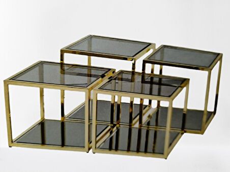 Zigon Orta 19333 Model kare Metal gold kaplama Temper kırılmaz cam füme El yapım