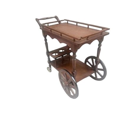 Bengi Servis Araba Teker Model Kayın İnce torna İskelet Natüre Boya Yemek servis ideal çözüm El Yapım