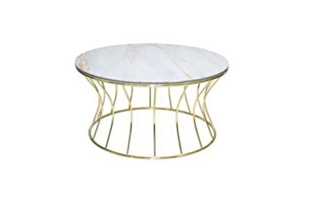 Bengi Brc KUM SAATİ Orta sehpa Model  1018 BEYAZ MERMER TEMPER Cam Meta Gold Renk Kaplama El Yapım