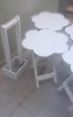 Çanta Zigon Sehpa Papatya Dörtlü  Model Ahşap Mdf  Beyaz Renk Uyumu El Yapımı