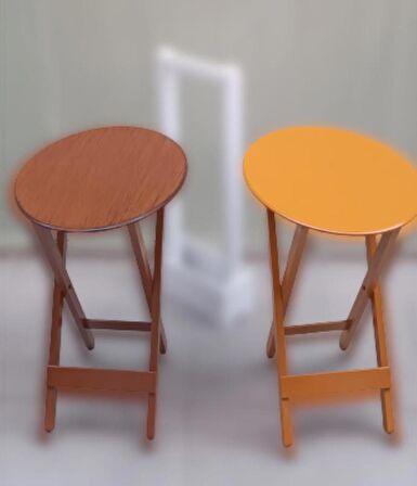 Çanta Zigon Sehpa Oval Model İkili Takım Ahşap Mdf Hardal ve Ceviz Renk Uyumu El Yapımı 