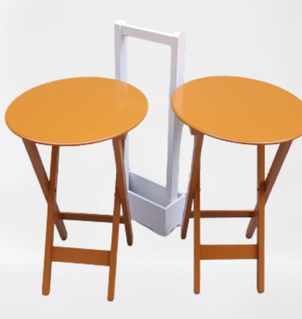 Çanta Zigon Sehpa Oval Model İkili Takım Ahşap Mdf Hardal Renk Uyumu El Yapımı 