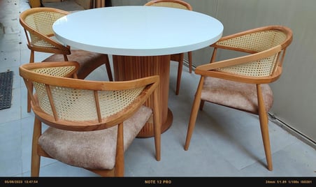 Masa Anıt 100 cm Hasır Sandalye Takım Model MDF Tabla Beyaz Renk El yapım