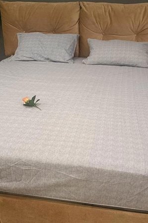 Çarşaf Fıtted Çift Kişilik Keten Tarzı Pamuk Kumaş 2Yastık Kılıflı Buz Gri ElYapım