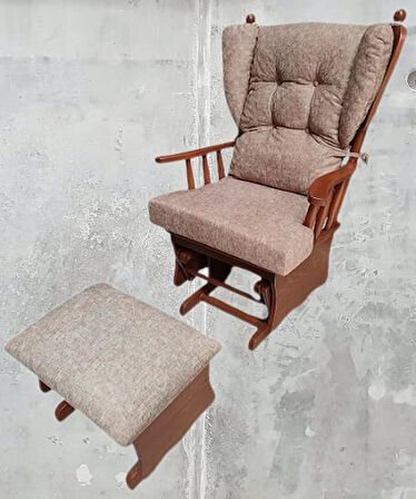 Sallanır Sandalye 90387Model Ayaklık Minder Kayın Ceviz Renk Nubuk Kumaş ElYapım