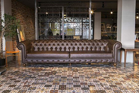 Koltuk Zus2243 CHESTER Model90483 Kanepe Suni Deri Kumş Ahşap Kayın Ayak El Yapım