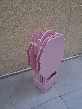Zigon Çanta 90541 Yonca Takım Dörtlü Model Ahşap MDF Parlak Pembe Renk El Yapım