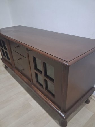 Tv Sehpa Klasik Pencere ST 90567 Model Ahşap Kayın Aslan Ayak Ceviz Renk 125