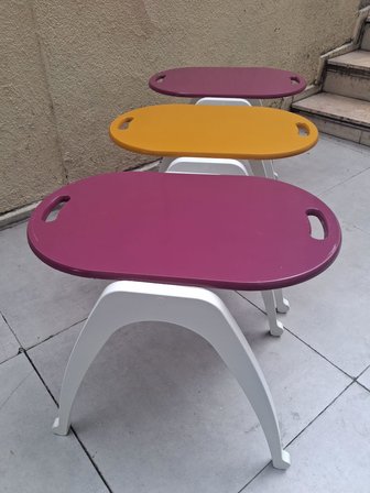 Zigon Sehpa Tepsi Bşk 90574 Hardal Mor Tabla Beyaz Ayak Lake Boyalı El Yapım