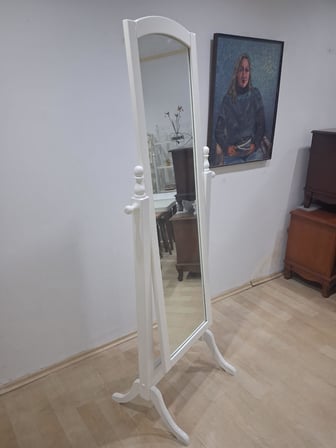 Boy Ayna 90587 Dikdörtgen Model Ahşap MDF Parlak Krem Flotal Ayna El Yapım