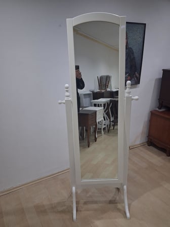 Boy Ayna 90587 Dikdörtgen Model Ahşap MDF Parlak Krem Flotal Ayna El Yapım