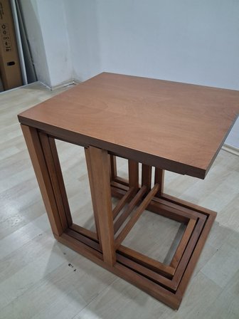 Zigon Sehpa 90588 Ilgz C Dörtlü Lake Ceviz Kayın Tekerlekli Ayak Kutuda Sevk