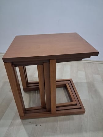 Zigon Sehpa C Üçlü 90594 Ilgz Lake Ceviz renk Ahşap Kayın Tekerlek Ayak El yapım