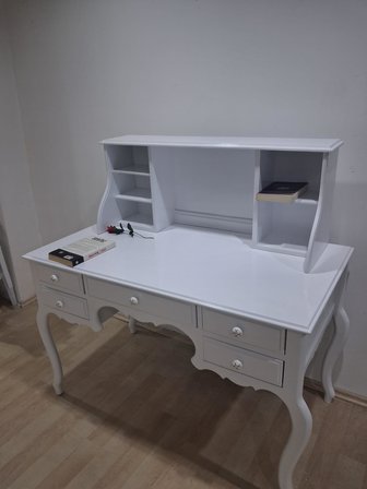 Çalışma Masa ADN 90596 Parlak beyaz Lake 5 Çekmeceli Porselen Kulplar Lükens Ayak