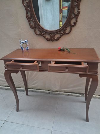 Dresuar ST 90599 Çift Çekmece Oval Ayna Rustik Aslan Ayak Kayın Kaplam Ceviz Renk
