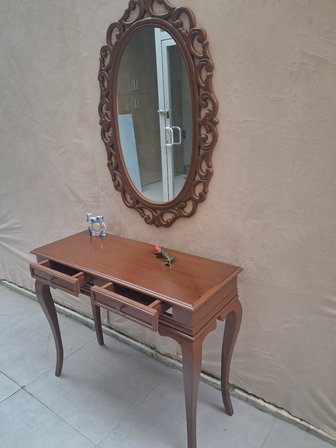 Dresuar ST 90599 Çift Çekmece Oval Ayna Rustik Aslan Ayak Kayın Kaplam Ceviz Renk