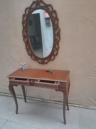 Dresuar ST 90599 Çift Çekmece Oval Ayna Rustik Aslan Ayak Kayın Kaplam Ceviz Renk