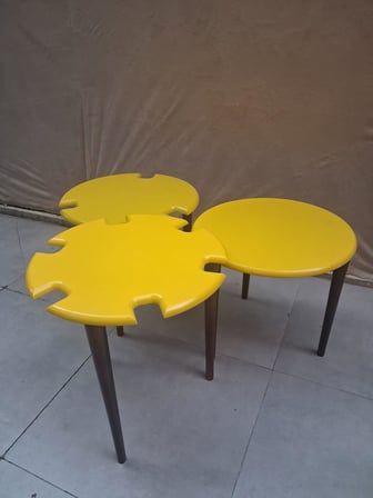 Zigon Dümen Sehpa 90609 Yuvarlak Model Kayın Torna Parlak Sarı Tabla Ceviz Ayak