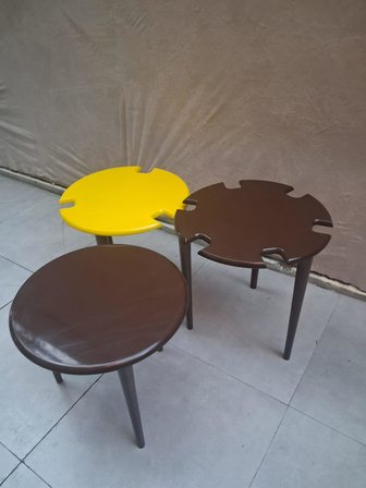 Zigon Dümen Sehpa 90610 Yuvarlak Model Kayın Torna Parlak Sarı  Ceviz Uyumu