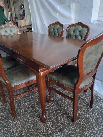 Masa Sandalye Tk 90616 Klasik Model Kayın Aslan Ayak Oymalı Ceviz Orta Açılı Masa