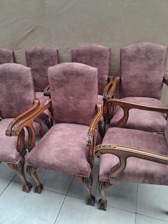 Sandalye Berjer Bengi 90622 Model Aslan Ayak  Oymalı Gölge Desen Ceviz Boyalı 8 Adet