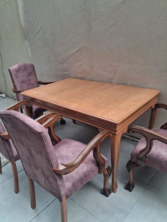 Masa Sandalye Berjer 90626 Bengi Klasik Model Kayın Aslan Ayak Açılır Masa 4 Ad