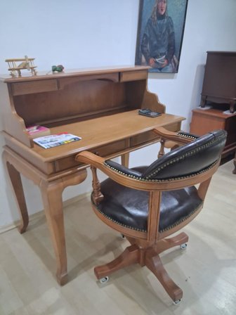 Çalışma Masa İlhm 90635 Klasik Takım Döner Sandalye Lüks Klasik Ceviz Renk Model