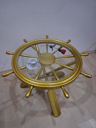 Orta Sehpa Dümen 90636 Model Ahşap Çapraz X Ayak Parlak Gold Lake Boya El Yapım