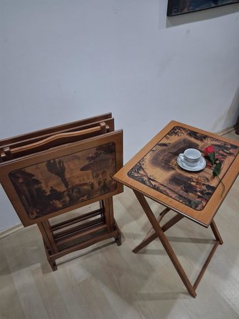 Zigon Çanta 90637 Resimli Büyük Model Parlak Ceviz Lake Kayın Ayak El Yapım