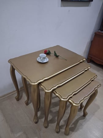 Zigon ST 90640 Klasik Model Sehpa Parlak Gold Renk Kayın Aslan  Ayak El Yapım