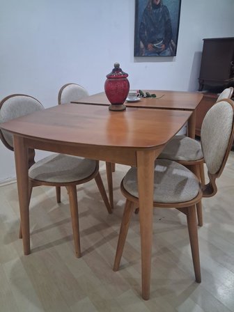 Masa Sandalye 90643 Retro Ayak Model Kayın Retro Açılır Parlak Açık Ceviz Tabla 