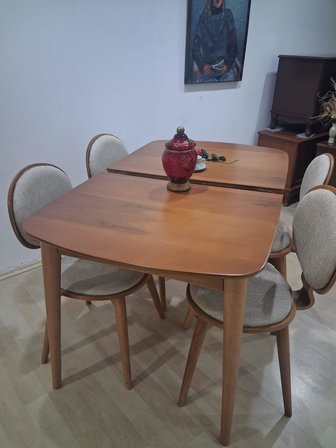 Masa Sandalye 90643 Retro Ayak Model Kayın Retro Açılır Parlak Açık Ceviz Tabla 
