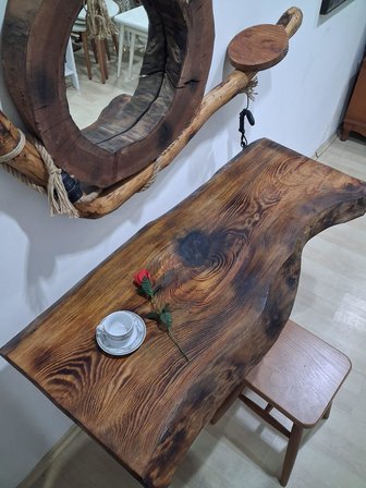 Dresuar Lambader 90649 Kuru Zeytin Ağaçtan Üretilmiş Fırınlanmış Doğal Ayna El Yapım