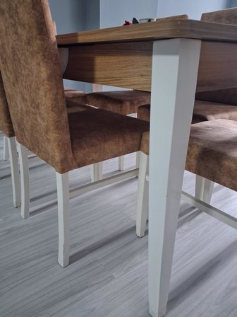 Masa Sandalye Mizan 90656 Ceviz Tabla Kırık Beyaz Ayak 6 Adet Sandalye