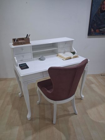 Çalışma Masa Sandalye 90659 Model Parlak Beyaz Lake Boyalı Masa Gökyüzü Sandalye 
