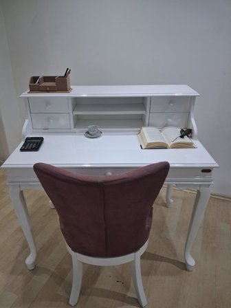Çalışma Masa Sandalye 90659 Model Parlak Beyaz Lake Boyalı Masa Gökyüzü Sandalye 