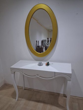 Dresuar Cnc Çökertme 90671 Model Oval Gold Renk Ayna Lake Beyaz Tabla Kayn Aslan Ayak
