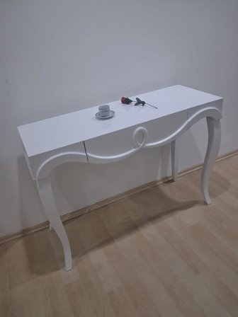 Dresuar Cnc Kabartma 90680 Model Kayın Ağacı Aslan Lükens Ayak Parlak Beyaz